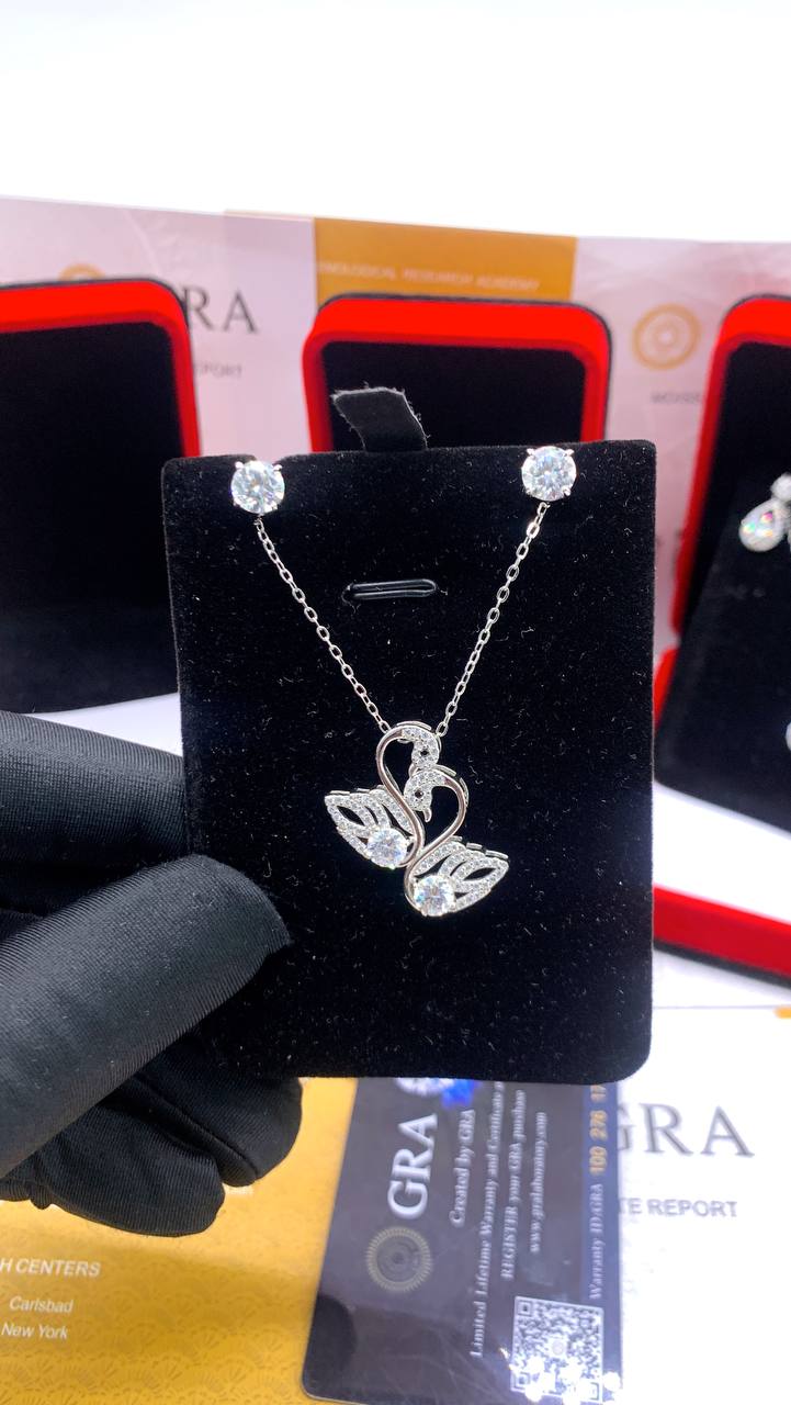 Twin Swan pendant + Stud Earrings